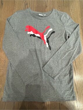 Puma Boys Grey Long Sleeve Shirt Size M (10/12) Casual School Top